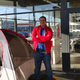 Nathan Wolsky stands in line at the Tesla Store in the Boston area.